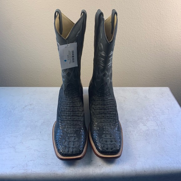 Los Altos Genuine Caiman Leather Western Boots NEW Mens 13EE Black Square Toe - Picture 11 of 16